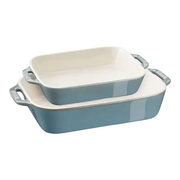 Pirofile set 2 pezzi ceramica azzurro cm 20 X 16 e 27 X 20