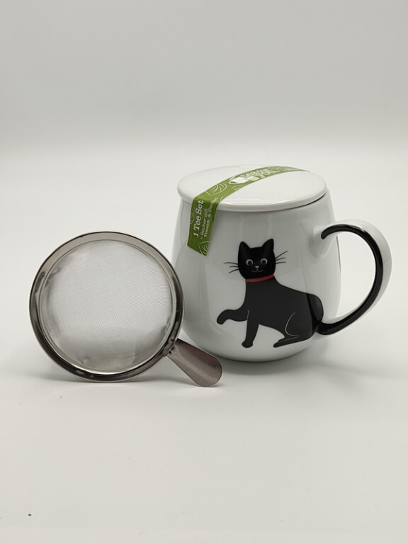 Tazza il Coccolo con filtro inox decoro gatto nero collare rosso ml 420 - immagine 2