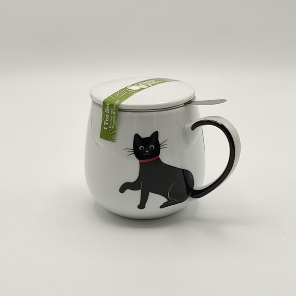 Tazza il Coccolo con filtro inox decoro gatto nero collare rosso ml 420
