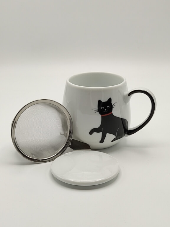 Tazza il Coccolo con filtro inox decoro gatto nero collare rosso ml 420 - immagine 4