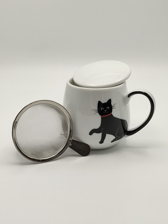 Tazza il Coccolo con filtro inox decoro gatto nero collare rosso ml 420 - immagine 3